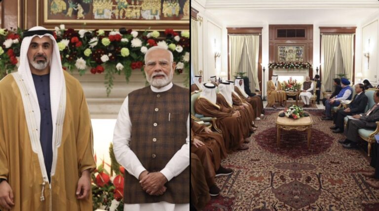 प्रधानमंत्री नरेंद्र मोदी और अबु धाबी के क्राउन प्रिंस शेख खालिद बिन मोहम्मद बिन जायद अल नाहयान के बीच सोमवार को हुई वार्ता