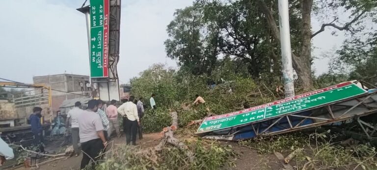 आंधी तूफान के चलते गिरा बरसों पुराना पीपल का वृक्ष,सागर जबलपुर मार्ग पर लगा घंटों जाम,