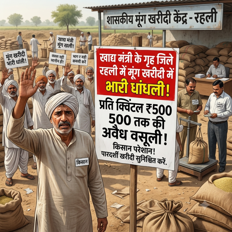 खाद्य मंत्री के गृह जिले रहलीजोन के मूंग खरीदी केंद्रों पर धांधली: प्रति क्विंटल ₹500 तक की अवैध वसूली, किसान परेशान