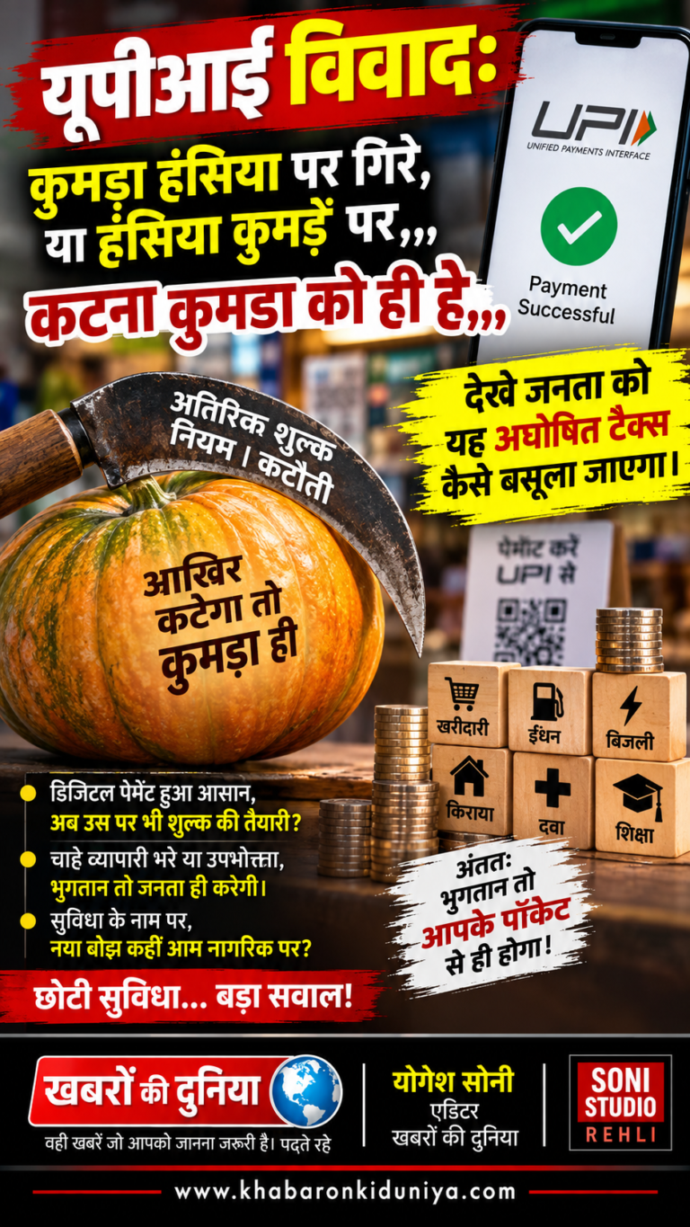 UPI:फ्री UPI का भ्रम और अघोषित टैक्स की मार—जानिए कैसे ‘दुकानदार पर चार्ज’ की आड़ में अंततः खाली आपकी ही जेब होगी!”  कुमड़ा हंसिया पर गिरे,या हंसिया कुमड़ें पर,,, कटना कुमडा को ही हे,,,देखे खबर